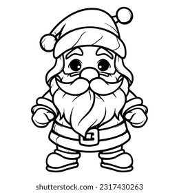 Santa Claus with gifts and candy cane outline line art doodle cartoon illustration.