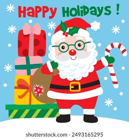 Santa Claus and Gifts For Christmas Card or Bag design