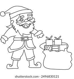 Santa Claus with gifts for coloring isolated in white background 