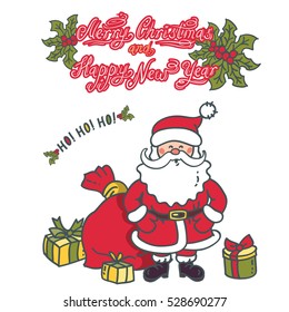 
Santa Claus with gifts. Elements for Christmas and New-Year design. Vector illustration 