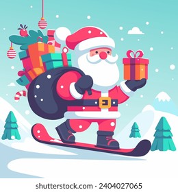 santa claus with gifts. flat colors. vector illustration
