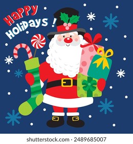 Santa Claus and Gifts image For Christmas Card or Bag design