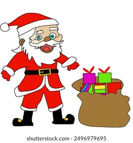 Santa Claus with gifts isolated in white background 