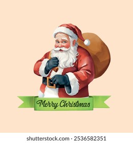 Papai Noel com presentes, cartão de Ano Novo, feriado de inverno, vetor, arte, Natal aquarela desenho