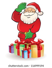Santa Claus with gifts on white background