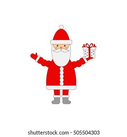 Santa Claus with gifts on white background. flat icon. vector illustration.