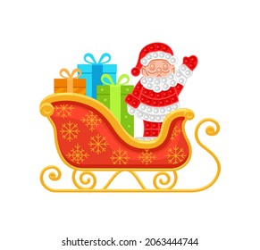 Santa Claus with gifts rides in a sleigh. New Year theme. Anti-stress toy. Vector illustration