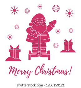 Santa Claus, gifts, snowdrifts, snowflakes. New Year and Christmas symbols.