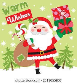 Santa Claus and Gifts vector For Christmas Card or Bag design