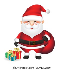 Santa Claus with gifts vector illustration. Santa Claus cartoon isolated on white background.