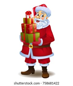 Santa Claus with gifts, a vector illustration in traditional style