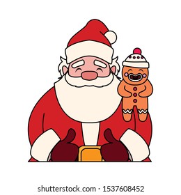 santa claus with gingerbread man on white background vector illustration design