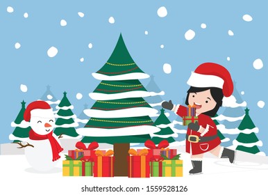Santa Claus girl Winter North pole Arctic vector
