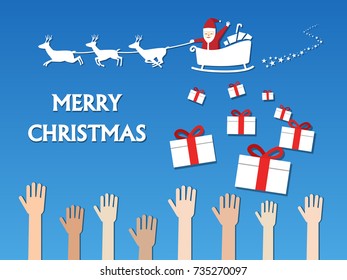 Santa claus give many gifts to children, vector design