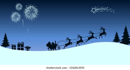 Santa Claus gives gifts, delivers gifts in the night, Christmas card – stock vector