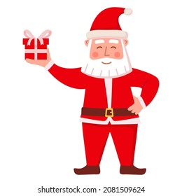 Santa claus gives a gift.Vector flat illustration.Isolated on white background.Christmas concept.