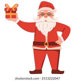 Santa claus gives a gift.Vector flat illustration.Isolated on white background.Christmas and New Year concept.Saint nicolas .