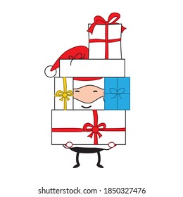 Santa Claus. Santa Claus giving gifts. Merry Christmas. - Vector illustration.