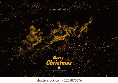 Santa Claus giving gifts, vector particles illustration.