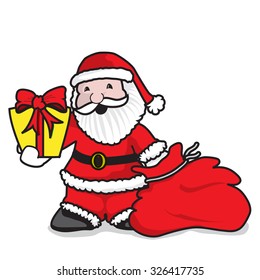 Santa Claus giving gifts - A vector illustration on white background