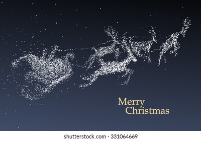 Santa Claus giving gifts, vector particles illustrations.