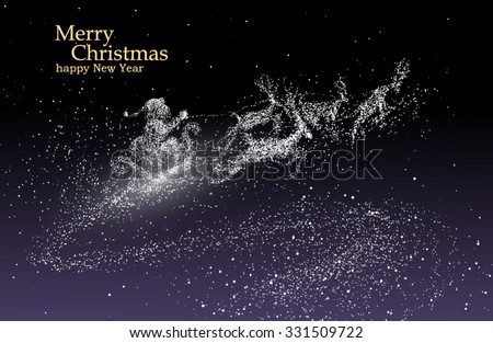 Santa Claus giving gifts, vector particles illustrations.