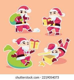  	
Santa Claus is giving out gifts in flat design style