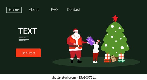 santa claus giving present gift box to little boy merry christmas happy new year holiday celebration concept horizontal full length copy space vector illustration