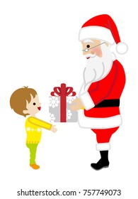 Santa Claus giving Toddler Boy a Christmas Present