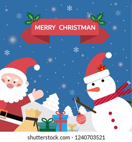 Santa Claus is glad There are many gifts and snowballs in the snow with Christmas message.