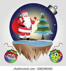 Santa Claus in glass ball on snowy background 50%off