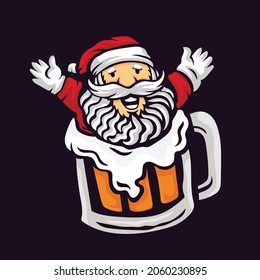 santa claus in a glass of beer vector illustration. celebrate new year and merry christmas