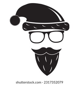 Santa Claus with glasses, black outline, vector isolated illustration