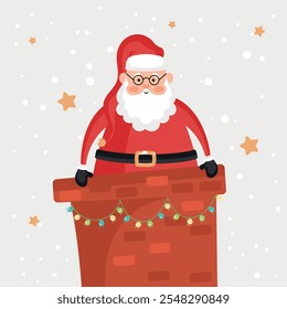 Santa Claus with glasses at chimney, Vector