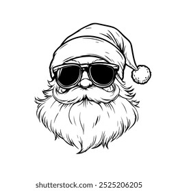 Santa Claus with glasses hand-drawn black and white portrait. detailed black and white hand-drawn illustration of Santa Claus wearing glasses. Perfect for Christmas cards