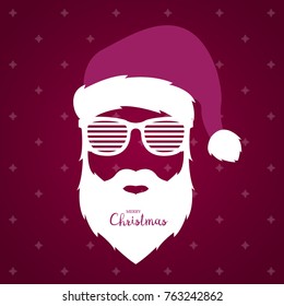 Santa Claus with glasses shutter shades on violet background. Christmas illustration.