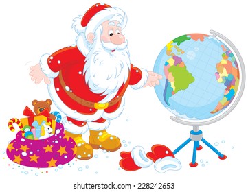 Santa Claus with a globe