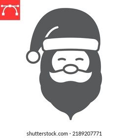 Santa Claus glyph icon, Christmas and holiday, Santa Claus face vector icon, vector graphics, editable stroke solid sign, eps 10.