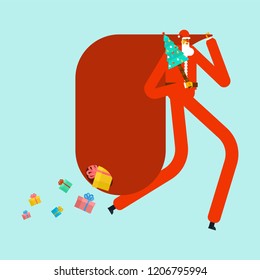 Santa Claus go by sack red big. Christmas grandfather. New Year
