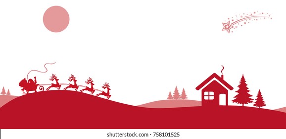 Santa Claus goes on Christmas sleigh on village – stock vector