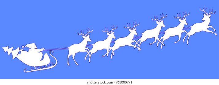 Santa Claus goes in a sleigh, dressed with reindeer. Christmas decor.Shapel, stencil.Vector illustration.