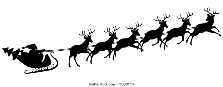 Santa Claus goes in a sleigh, dressed with reindeer. Christmas decor.Shapel, stencil.Vector illustration.