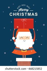 santa claus going down the chimney greeting card template vector/illustration