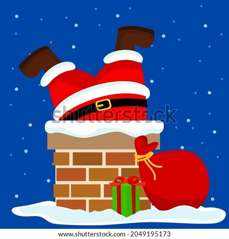 Santa Claus Going Down Chimney with gifts