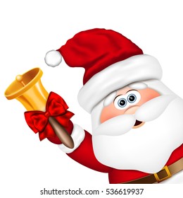 Santa Claus with gold christmas bell. Vector illustration
