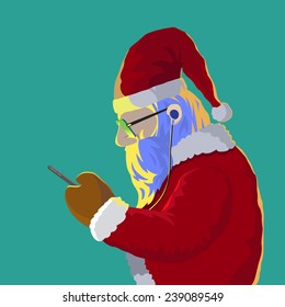 Santa claus got message on his mobile phone