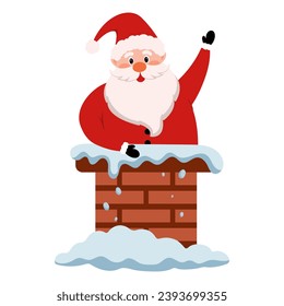 Santa Claus got stuck in the chimney. Vector illustration.