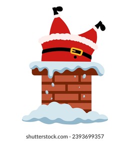 Santa Claus got stuck in the chimney. Vector illustration