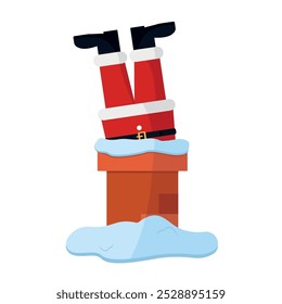 Santa Claus got stuck in the chimney when he was coming down to the house. Christmas situation.