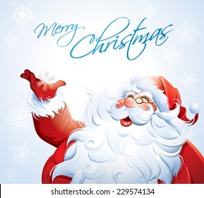 Santa Claus grabbing a snowflake.